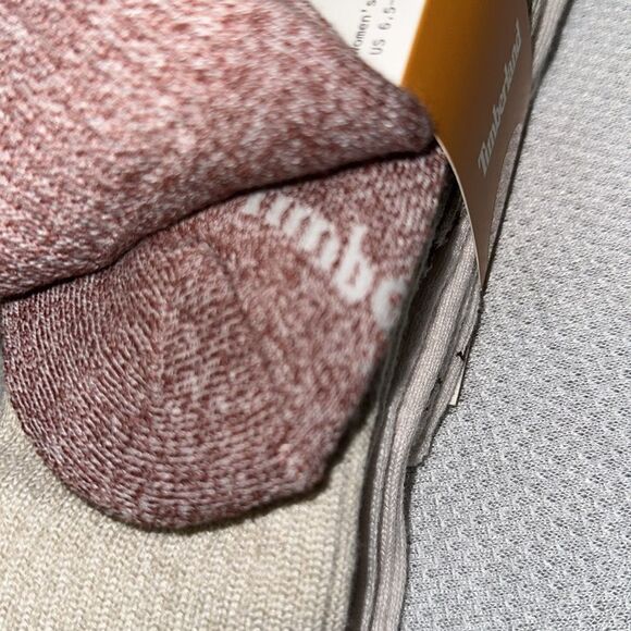 Timberland Beige Heather Burgundy Tan W6.5-9.5 Knit Cushioned Boot Socks 3 Pack - Picture 10 of 10
